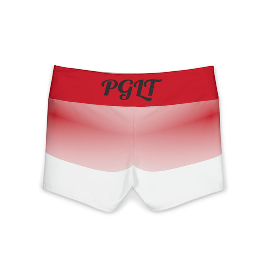 Yoga Shorts - Red Ombre Stripe Performance Shorts with 'PGLT' Waistband